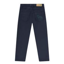 5-pocket gabardine trousers with pocket embroidery, blue, size 14y