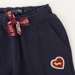 Brushed fleece trousers with heart embroidery, blue, size 12y