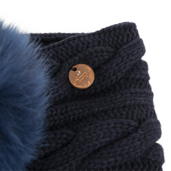 Cashmere-blend headband with fur pompom, blue, size i