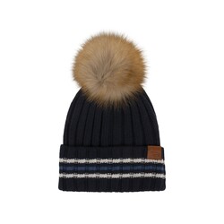 Cashmere-blend hat with fur pompom, blue, size i