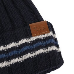 Cashmere-blend hat with fur pompom, blue, size i