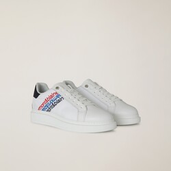Leather sneakers with side lettering, White, size 39