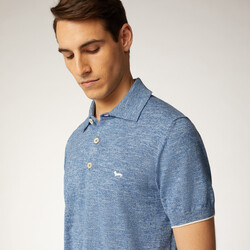 Linen and cotton tweed polo shirt, Electric blue, size S