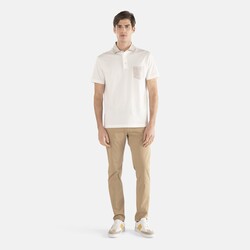 Polo shirt with contrasting collar and breast pocket, White, size S