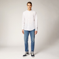 Linen and cotton shirt with mandarin collar, White, size S