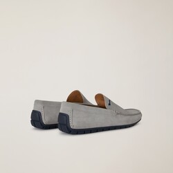 Suede moccasins with logo, Grey, size 39