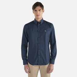 Three-fabric patchwork poplin shirt