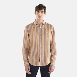 Striped linen & cotton shirt, Orange, size S