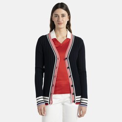 Sporting club striped ribbed cotton cardigan, Navy blue, size XXS