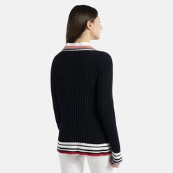 Sporting club striped ribbed cotton cardigan, Navy blue, size XXS