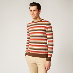 Crew-neck striped cotton pullover, Brown, size M