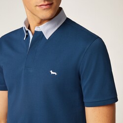 Cotton half-sleeved vietri polo shirt with contrasting collar, Blue, size S