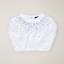Organic cotton t-shirt with rhinestone appliqué, White, size 2Y