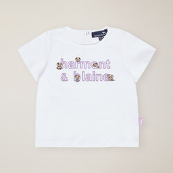 Organic cotton t-shirt with dachshunds and embroidered logo, White, size 12M