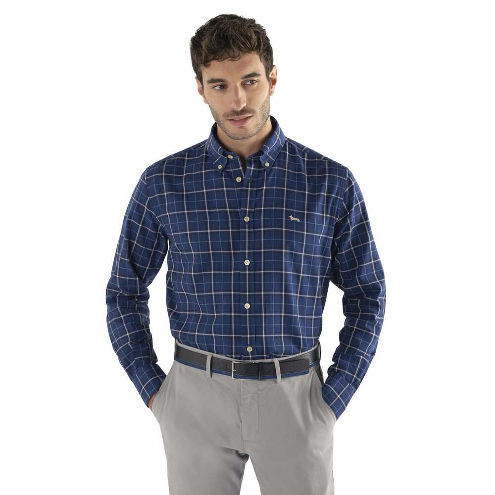 Button-down check shirt, blue, size xxl