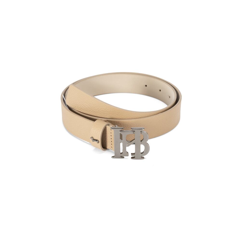 Belt with initialled buckle, beige, size 46