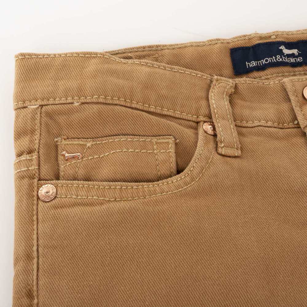 5-pocket gabardine trousers with special embroidery, brown, size 10y