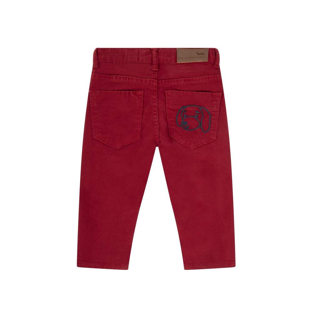 5-pocket gabardine trousers with rear pocket embroidery, red, size 9m