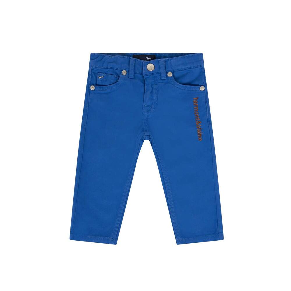 5-pocket gabardine trousers with rear pocket embroidery, blue, size 12m