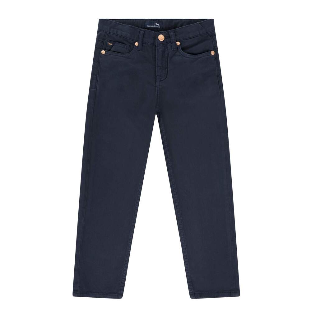 5-pocket gabardine trousers with pocket embroidery, blue, size 4y