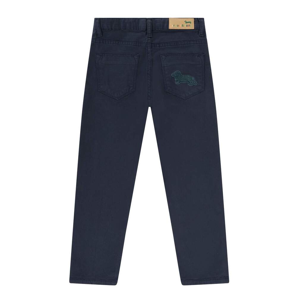 5-pocket gabardine trousers with pocket embroidery, blue, size 16y