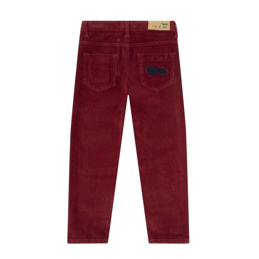 Baby cord trousers with 5 pockets and pocket embroidery, red, size 16y