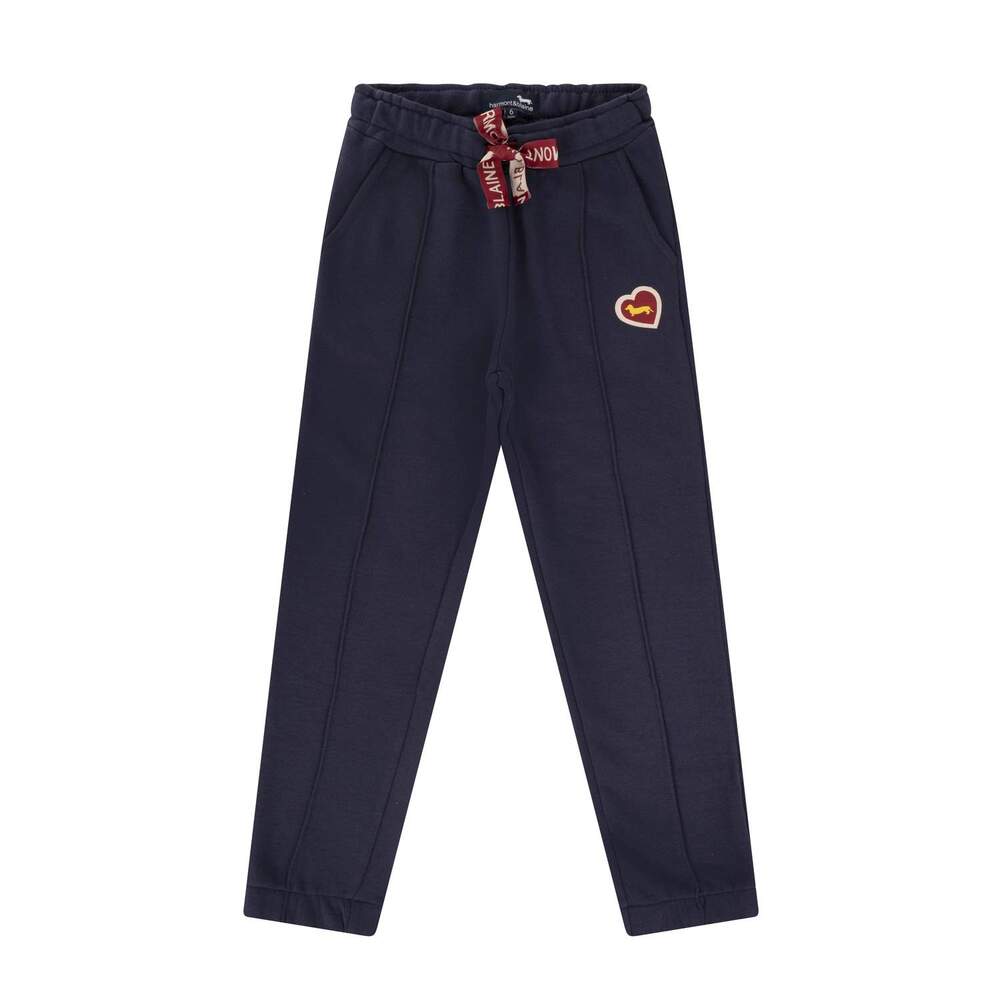 Brushed fleece trousers with heart embroidery, blue, size 6y