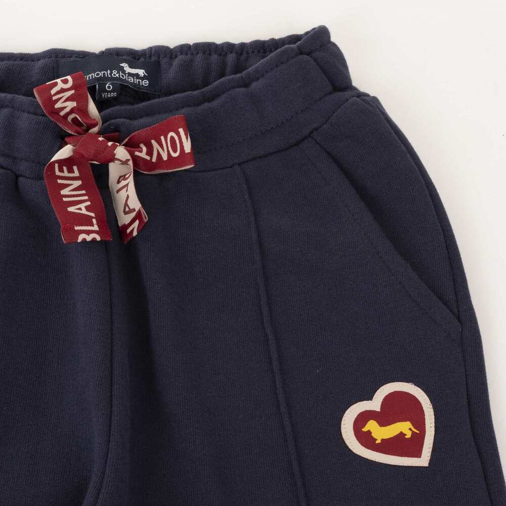 Brushed fleece trousers with heart embroidery, blue, size 8y