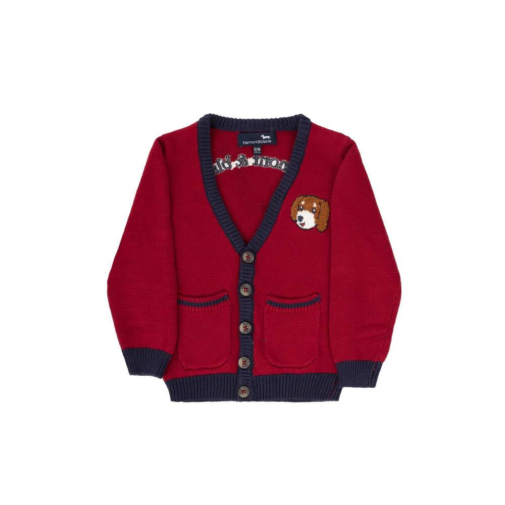 Cardigan with terry-stitch embroidery, red, size 36m