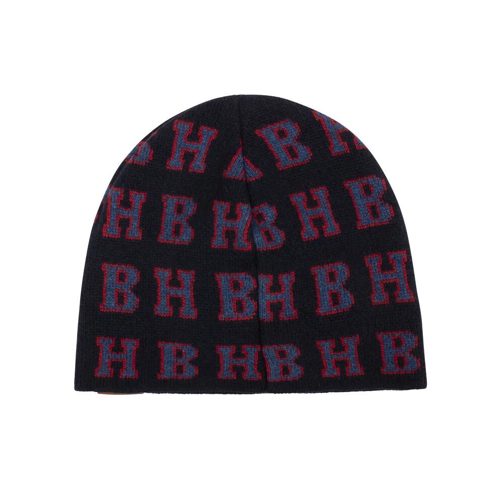 Cashmere-blend beanie with inlaid letters, blue, size i