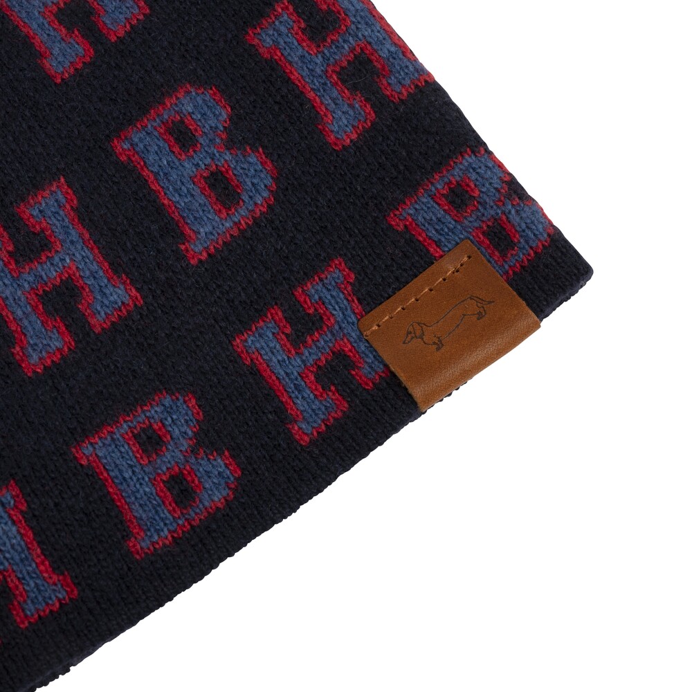 Cashmere-blend beanie with inlaid letters, blue, size i