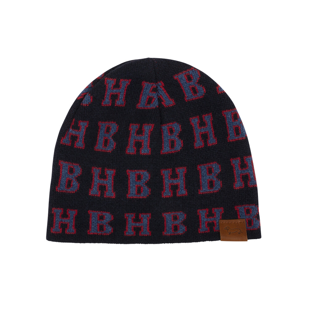 Cashmere-blend beanie with inlaid letters, blue, size ii