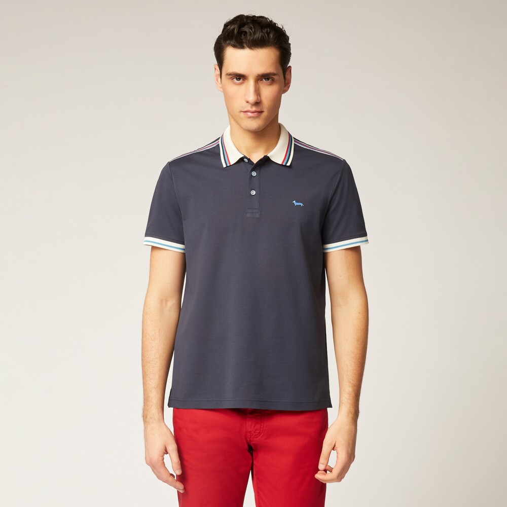 Cotton polo shirt with contrasting details, Navy blue, size S