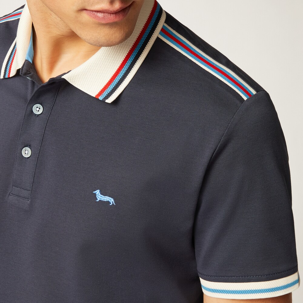 Cotton polo shirt with contrasting details, Navy blue, size S