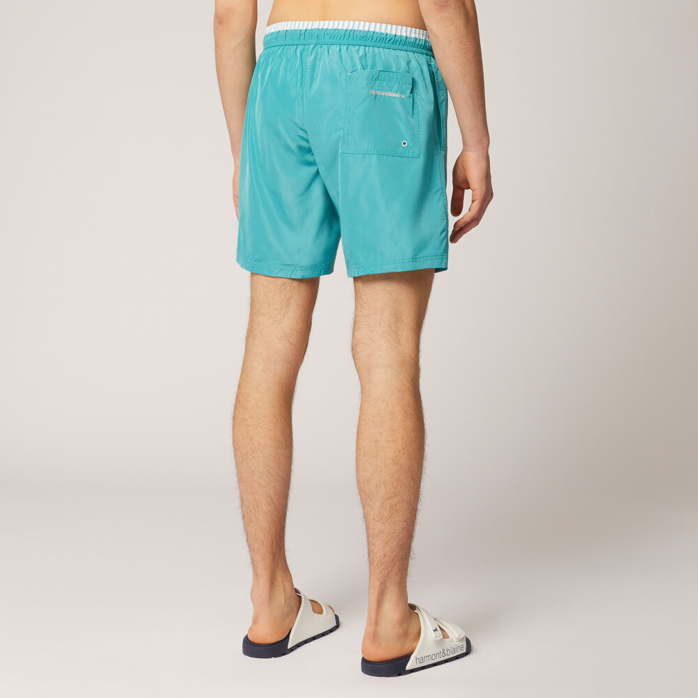 Prism beach boxer shorts with striped border, Teal, size S