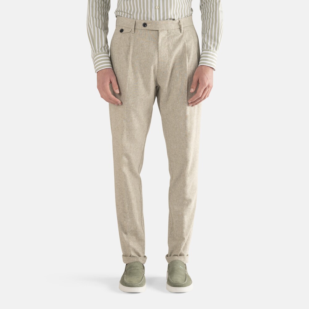 Linen & cotton chinos, Olive green, size 52