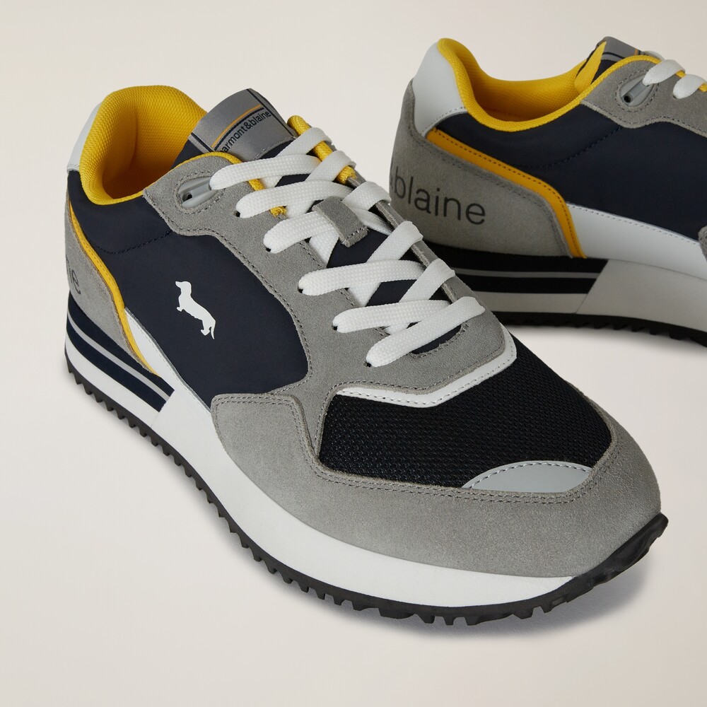 Suede and canvas running shoes, Grey - Blue, size 45, 543706031 | Blaine