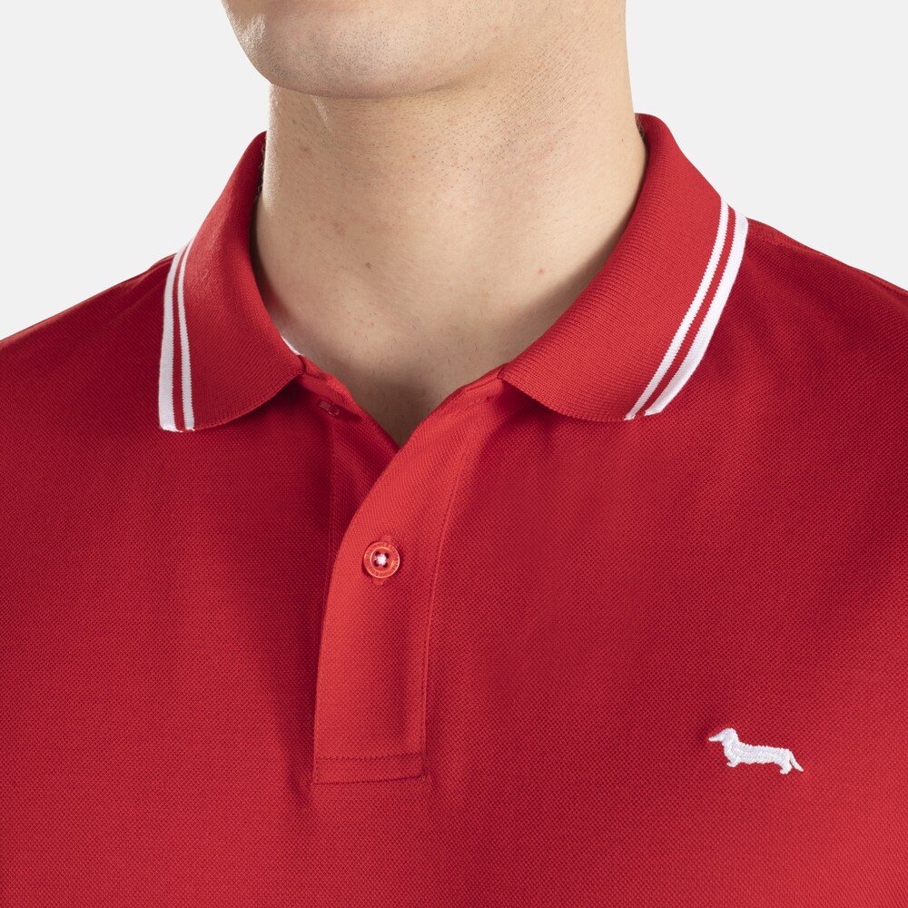 Polo shirt with contrasting striped edging, Red, size 4XL | Harmont & Blaine