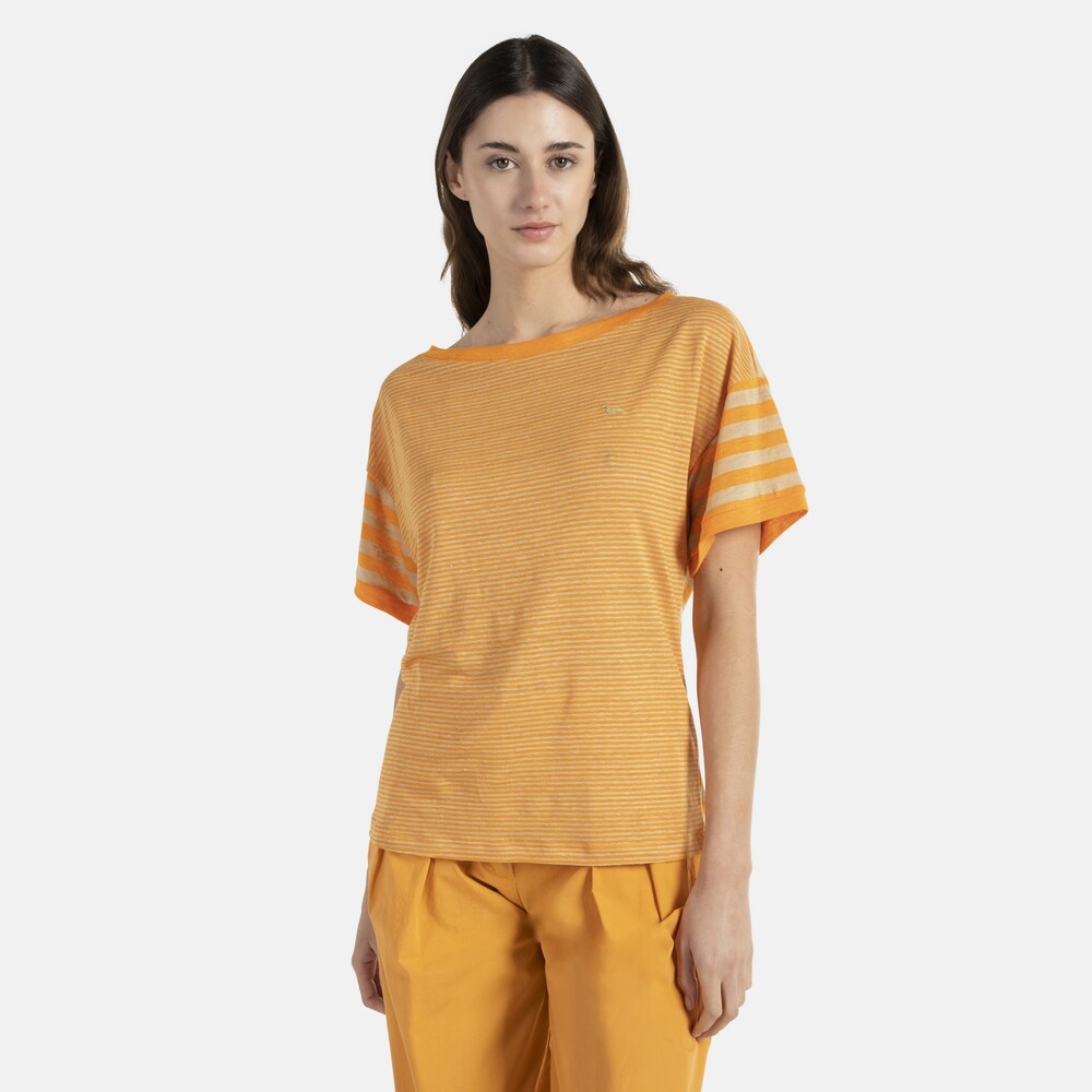 Linen oversized t-shirt, Orange, size XXS