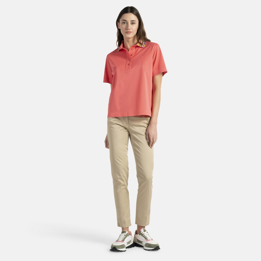 Oversized polo shirt with neck print, Pink, size XXS
