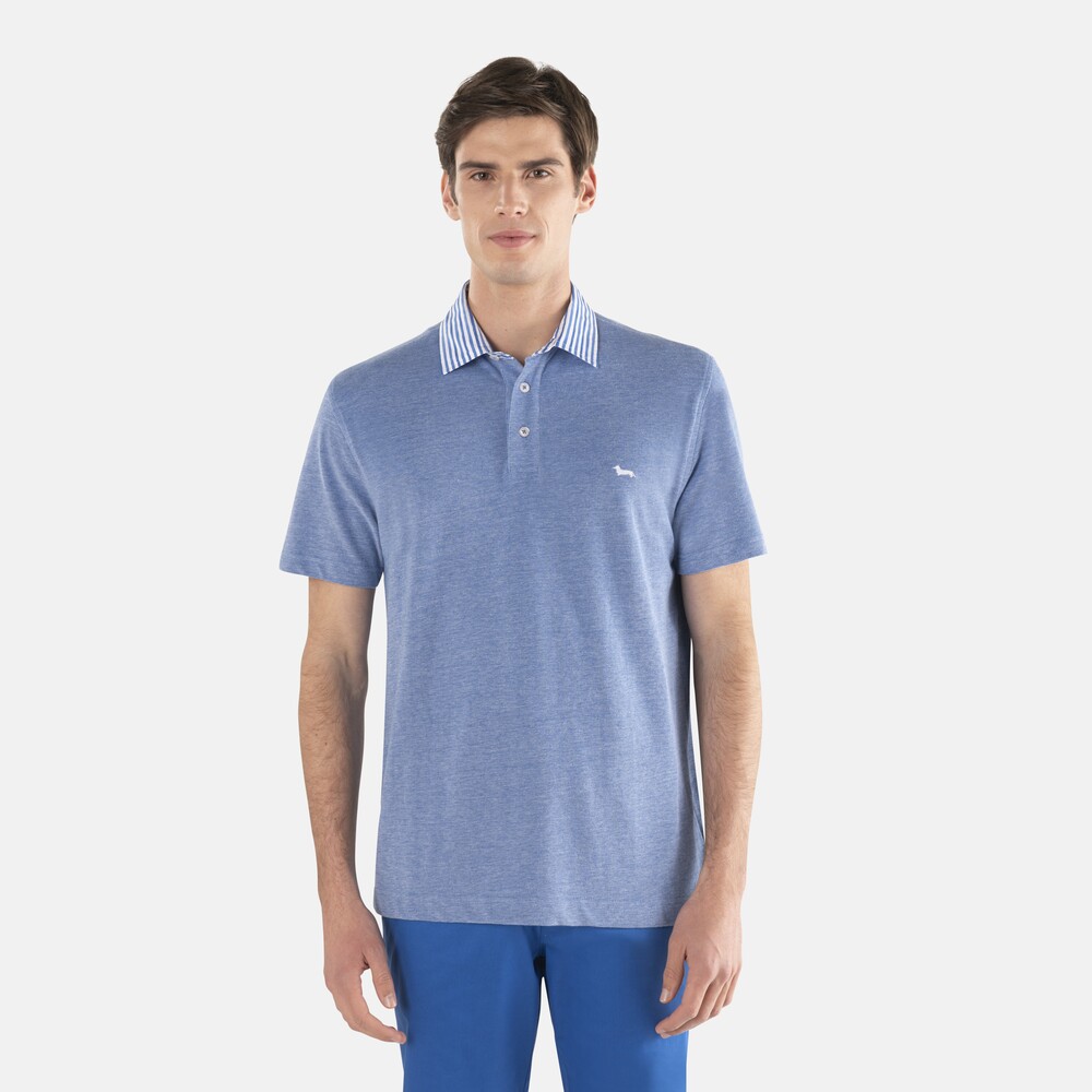 Oxfort cotton polo shirt with contrasting collar, Cobalt blue, size S