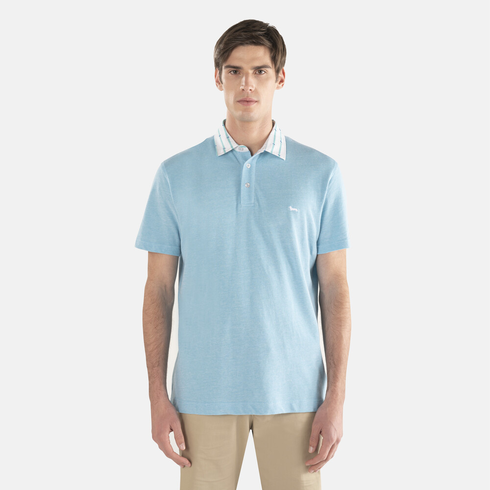 Oxfort cotton polo shirt with contrasting collar, Teal, size S