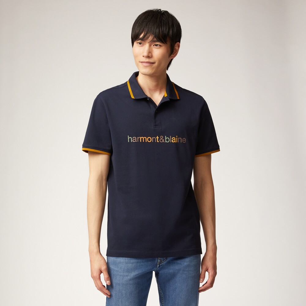 Polo shirt with logo print, Navy blue, size S