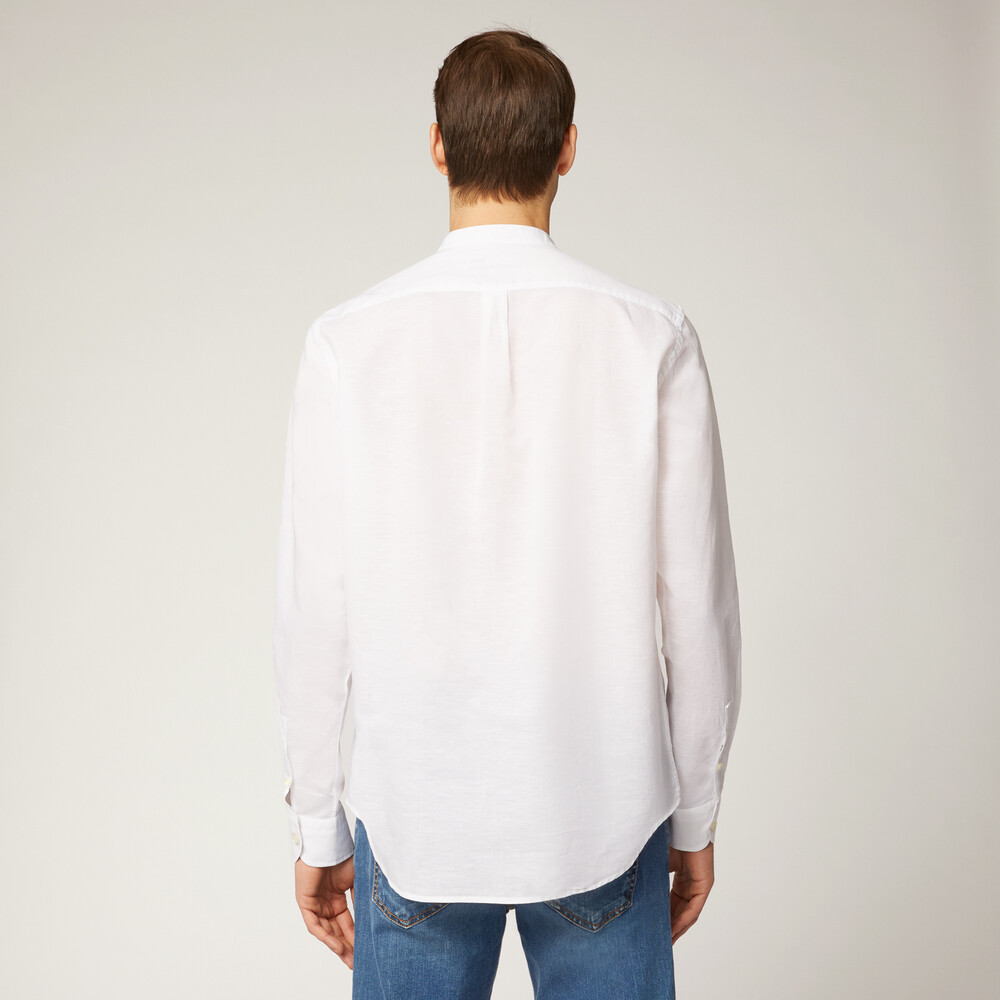 Linen and cotton shirt with mandarin collar, White, size S