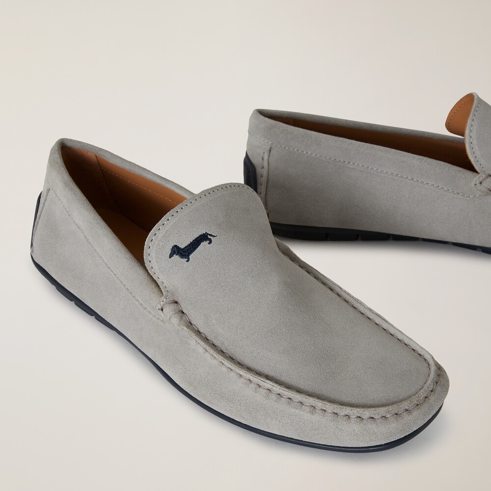Suede moccasins with logo, Grey, size 39