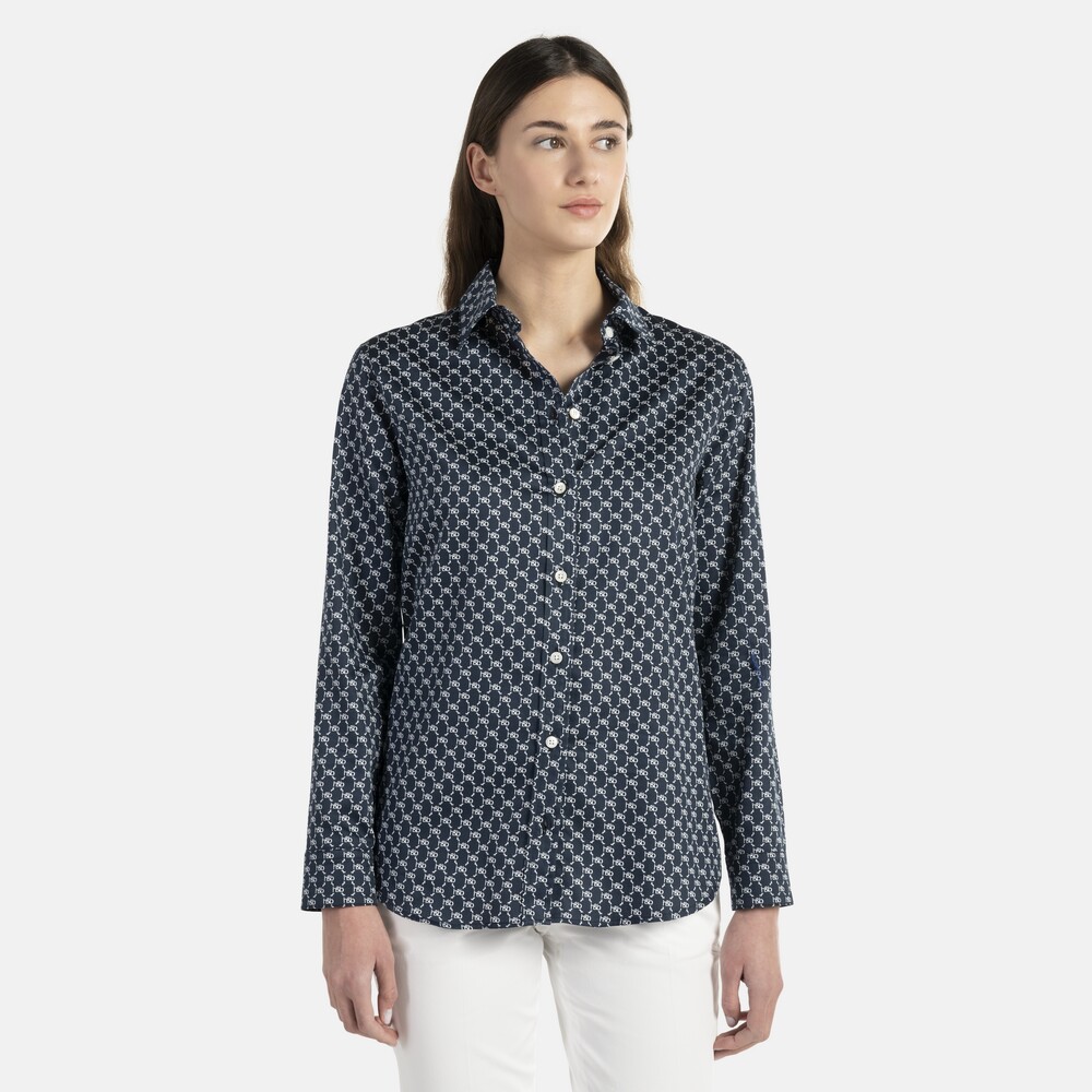 Cotton shirt with h&b print, Navy blue, size 36