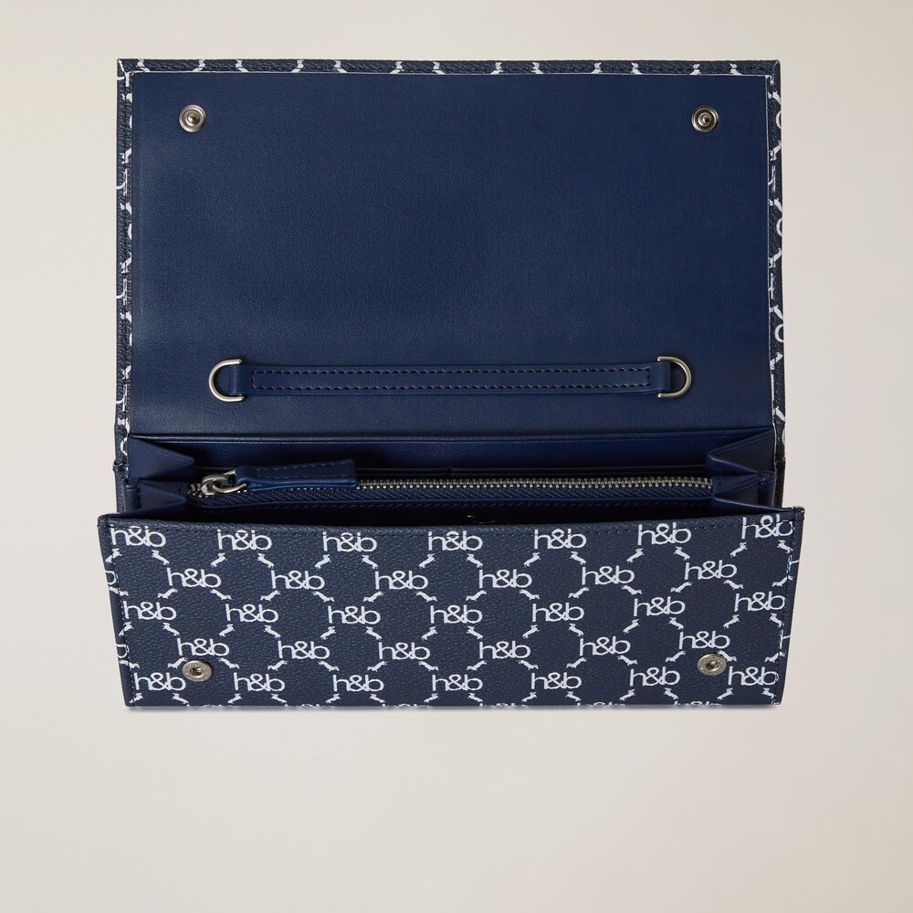 Flat wallet with contrasting print, Navy blue, size UNI