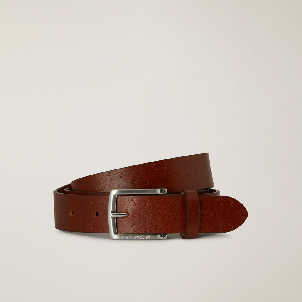 Leather belt with all-over dachshund, Leather, size 48