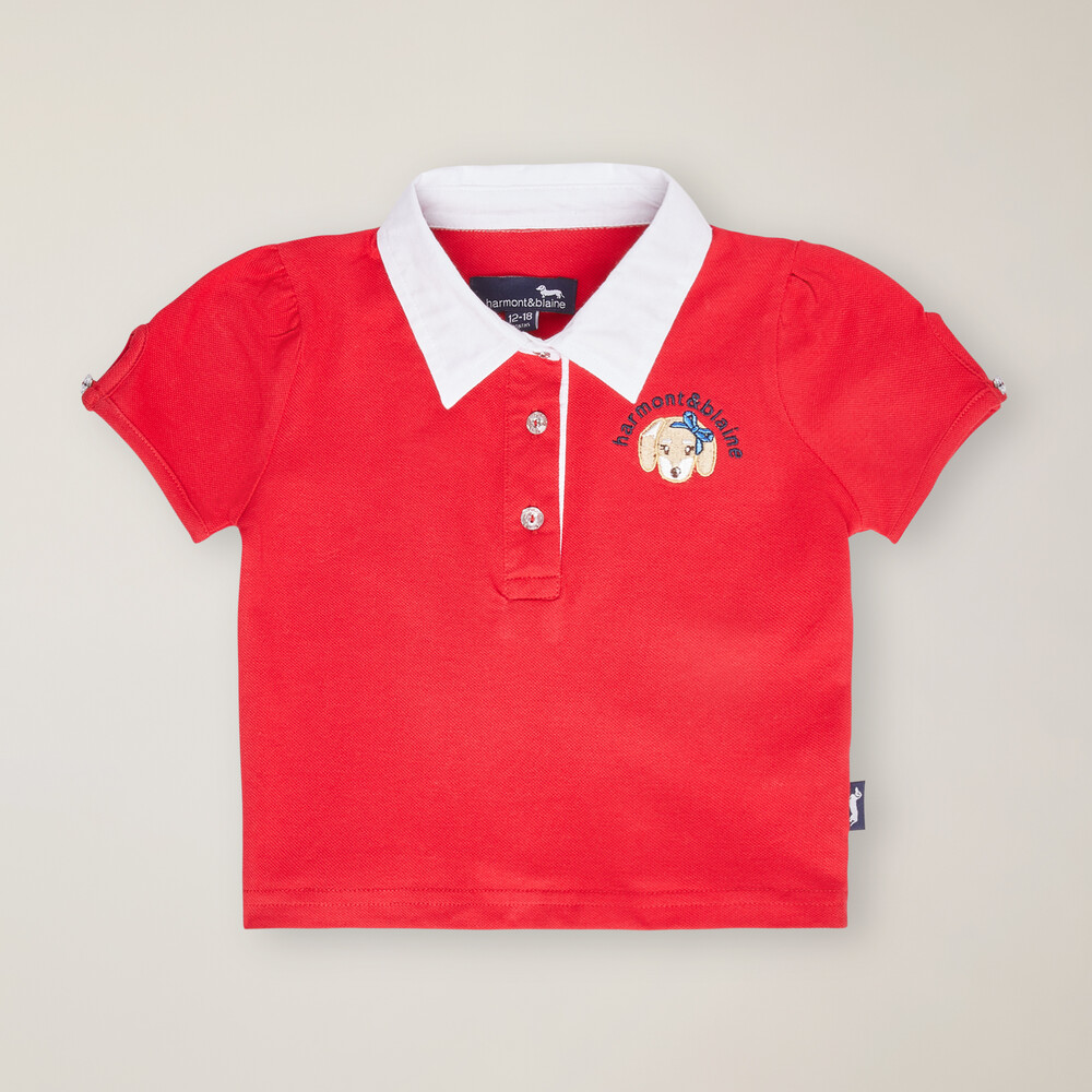 Puffed-sleeve polo shirt, Red, size 12M