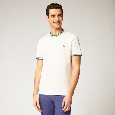 Harmont & Blaine - Cotton T-shirt with striped hems and collar